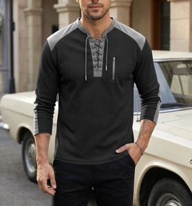 Sudadera <span class=keywords><strong>de</strong></span> punto gofrado <span class=keywords><strong>de</strong></span> alta calidad <span class=keywords><strong>para</strong></span> hombre, con cordones, cuello Henley, mangas raglán con bloques <span class=keywords><strong>de</strong></span> color, rayas y bolsillo con cremallera, ropa urbana <span class=keywords><strong>para</strong></span> hombre - Product Image 5