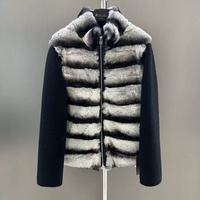 Manteau d'hiver pour femmes, nouvelle mode, col montant, véritable fourrure de lapin, luxe, manches longues, fermeture éclair, veste courte en laine