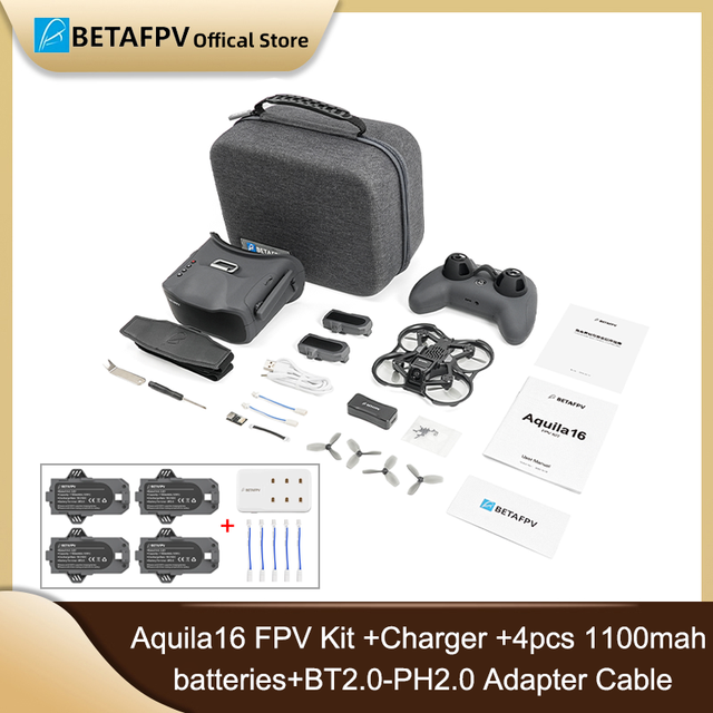 FAST EU DELIVERY Betafpv Aquila16 FP Kit +Charger +4pcs 1100mah Batteries+BT2.0-PH2.0 Adapter Cable