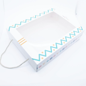 Tùy chỉnh xách tay màu trắng tinh khiết bé Hàng dệt kim Set quần áo hộp giấy xách tay túi trong suốt PVC cửa sổ Matt cán cho thực phẩm - Product Image 4