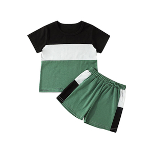 Conjunto de Verano para Niños, Camiseta de Manga Corta y Pantalones Cortos, Dos Piezas, a la Moda, con Combinación de Colores, Oferta - Product Image 1