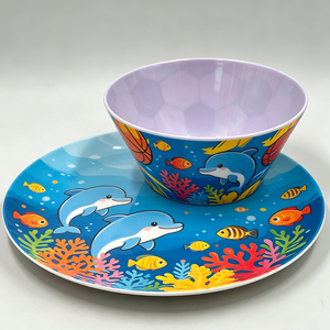 Bol en mélamine coloré sur le thème marin de 6 pouces avec motif de dauphin et de poisson, bol pour enfants pour pâtes, salades, fruits - Product Image 4