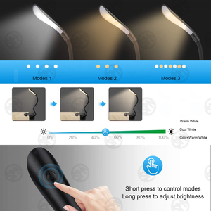 Giường sang một bên Dimmable di động đi du lịch linh hoạt pin lithium Powered Clip Led Đọc Sách đèn với chỉ số pin - Product Image 4