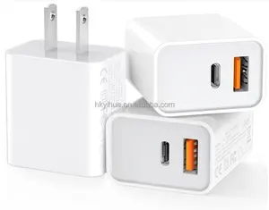 Venta al por mayor 20W doble puerto de viaje de pared de carga USB C adaptador de corriente para iPhone Android teléfono universal USB cabeza de carga rápida