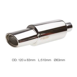 Oval Stainless Steel <b>Muffler</b> with 63mm ID for Tuning <b>Exhaust</b> Systems - Product Image 1