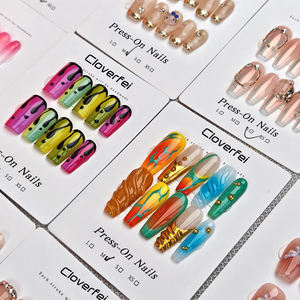 10 Uñas Postizas con Patrón Geométrico - Estilo Ins, Cobertura Completa, Brillantes, de Larga Duración - Product Image 4