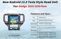 Autoradio 12,1 pouces, nouveau système Android 13, style Tesla, écran tactile pour Dodge Ram 2018-2020, CarPlay sans fil, multimédia