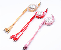 Kabel USB dapat ditarik 1M Meter 3-in-1, pengisi daya cepat Data sinkronisasi multifungsi pencahayaan untuk Android IOS mikro Tipe C