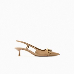 Zapatos de Verano para Mujer, Color Negro y Beige, con Decoración de Cadena, Tacón Súper Alto, Punta Puntiaguda, Estilo Slingback, Tipo Mules - Product Image 6