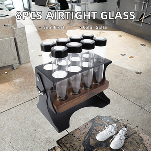 8pcs Clear <b>Glass</b> Single Dose Coffee Bean <b>Storage</b> Tubes Set Airtight Valve -Jar with Metal Bracket for Kitchen Cafe - Product Image 2