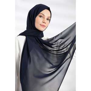 Pañuelo de Chifón Azul Marino Largo y Ligero 100% Poliéster para Mujer, Teñido Liso - Product Image 4