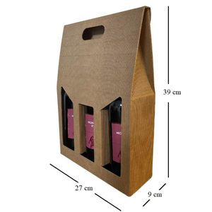 Wine Bottle Carrier <b>Box</b> <b>For</b> 3 Bottles Cardboard Gift Packaging With Handle - Product Image 2