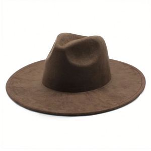 <b>Men</b> Women 9.5 CM Width Wool Felt Jazz <b>Hat</b> Wholesale Cheap Suede Wide Brim <b>Fedora</b> <b>Hat</b> - Product Image 2