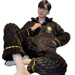 Set Pigiama Invernale da <span class=keywords><strong>Uomo</strong></span> in <span class=keywords><strong>Pile</strong></span> Corallo, Spesso e Caldo con Zip, per Casa, Vendita all'Ingrosso - Product Image 5