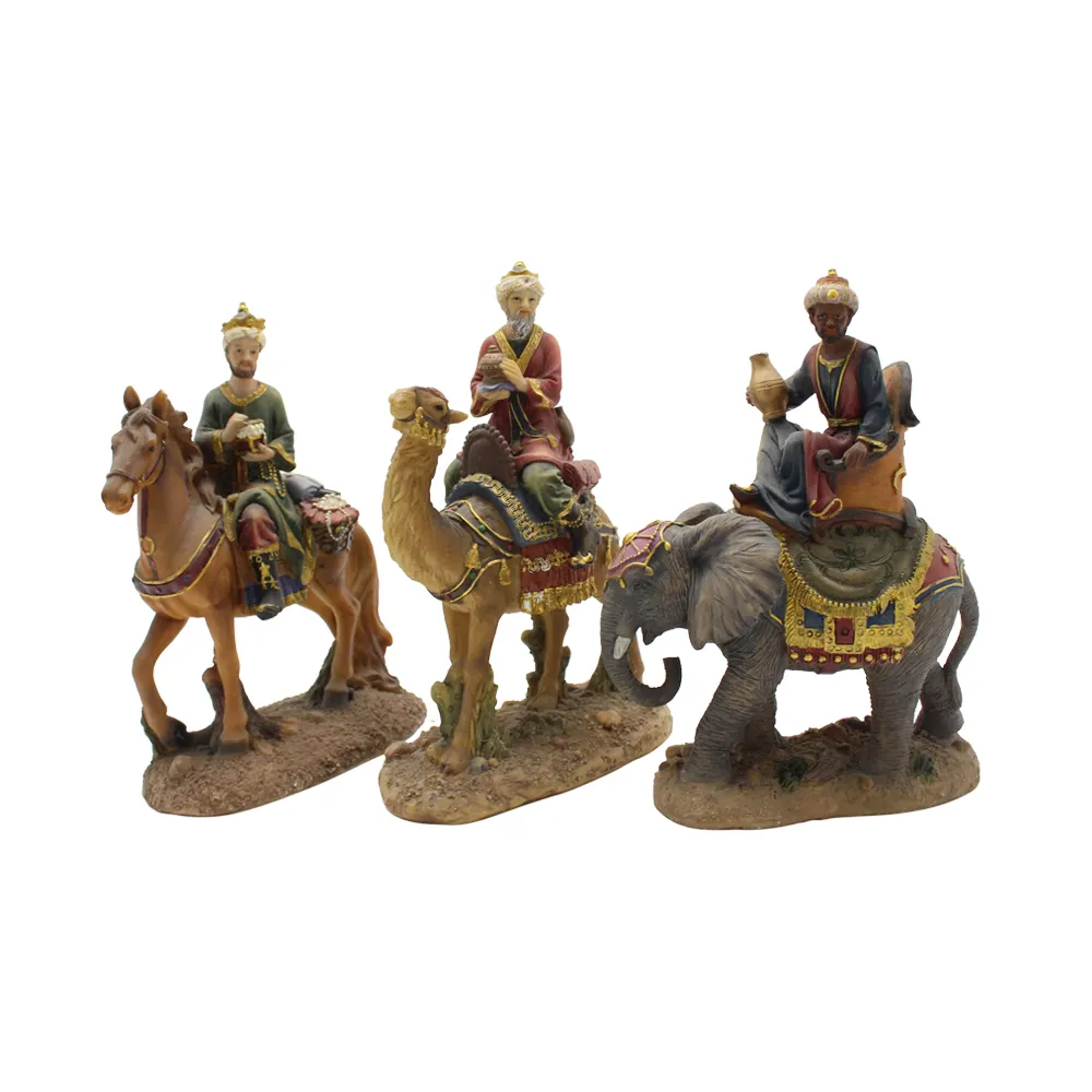 Dekorative religiöse Weihnachts harz Krippe Figur Set Drei König Statue