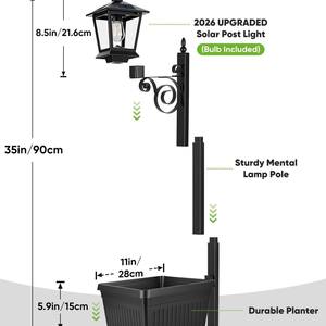 Lámpara de Pie 2 <span class=keywords><strong>en</strong></span> 1 con Maceta de Flores Estilo Pastoral para Exteriores, Lámpara Decorativa Solar Impermeable para Jardín, <span class=keywords><strong>Terraza</strong></span>, Porche, Luz Blanca Cálida - Product Image 4