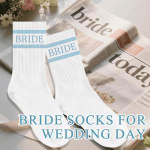 Women's Bridal Shower Wedding Knitted Crew Decorative <strong>Socks</strong> 'Something Blue' Bachelorette Party Favors Engagement Gift <strong>Bride</strong> - Product Image 2