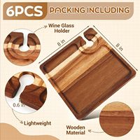 Plateau à apéritifs en bois d'acacia avec porte-verres à vin, mini planche à charcuterie, ensemble de plateaux en verre pour les fêtes, les réunions et les réceptions