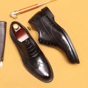 Zapatos Oxford de Cuero Genuino para Hombre, con Punta Puntiaguda, con Cordones, para Vestir, Oficina, Carrera, Todas las Temporadas, Suela de Goma Antideslizante - Product Image 3