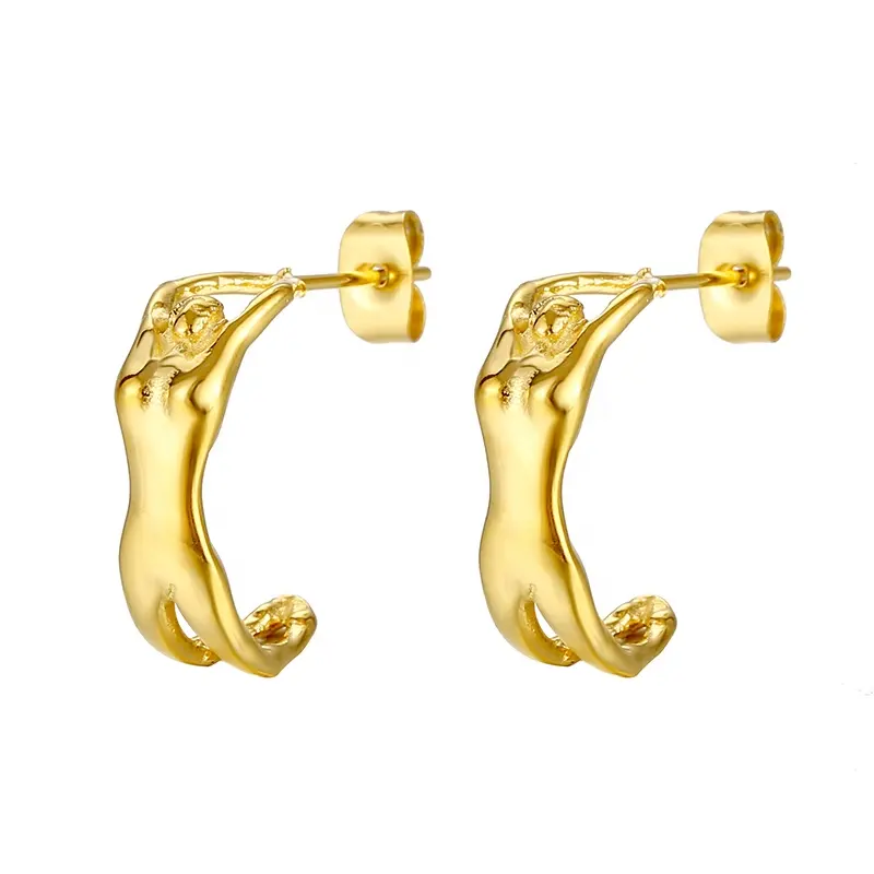 Pendientes de aro transparente para mujer, joyería de moda 2023, oro de 18k, acero inoxidable, abstracto, Cuerpo Femenino