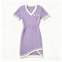Robe Jacquard Personnalisable en Usine pour Filles Grandes Tailles, Broderie Lettres, Ourlet Irrégulier Fendu, Mini-Robe