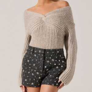 <span class=keywords><strong>Pull</strong></span> sans bretelles personnalisé pour femme, tricoté côtelé, col croisé <span class=keywords><strong>sexy</strong></span>, mélange de laine - Product Image 2