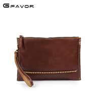 Pochette unisexe vintage en cuir véritable mallette portefeuille enveloppe pochette avec fermeture éclair fermer