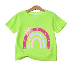 Girls Casual 2-Piece Rainbow Print Set Short Sleeve Top Black Shorts Summer Outfit High Quality Medium Stretch Polyester/Cotton - Product Image 3