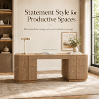 Bureau d'écriture long en chêne naturel de qualité supérieure, design moderne et minimaliste, coins arrondis, double piétement, bureau artisanal pour la maison, le bureau ou l'étude