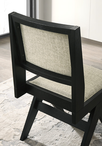 5pc Black Wooden <b>Dining</b> Set with Gray Upholstery Tempered Wood <b>Top</b> <b>Table</b> Chairs 48" Round Apartment-Friendly - Product Image 3