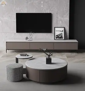 Italian minimalist designed luxury living room furniture length adjustable sintered stone stainless steel leg TV stand