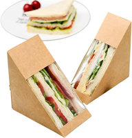 Kotak Sandwich Segitiga Portabel Cetak Kustom Lapisan UV Laminasi Matt Jendela Kertas Kraft Dapat Digunakan Kembali untuk Kemasan Roti