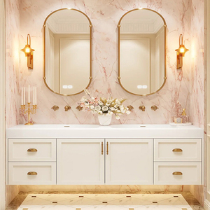 ตู้ห้องน้ำอ่างล้างหน้าคู่ขนาด 60-92 นิ้ว ปรับแต่งได้ ตู้แขวนผนังพร้อมกระจก LED อัจฉริยะ สไตล์ฝรั่งเศสหรูหรา - Product Image 1