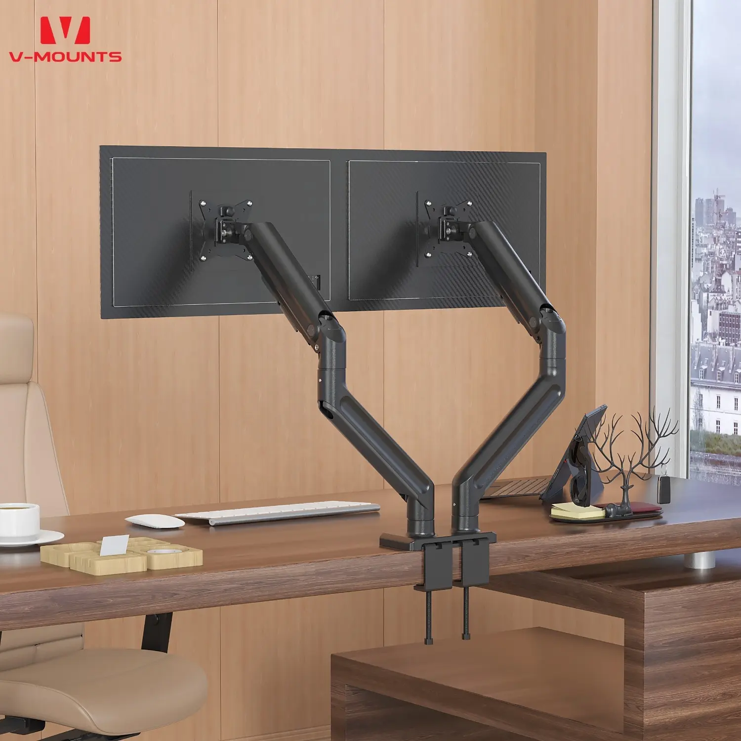 V-mounts Ergonomic office furniture Manual adjustment Dual monitor mount stand for 2 monitors