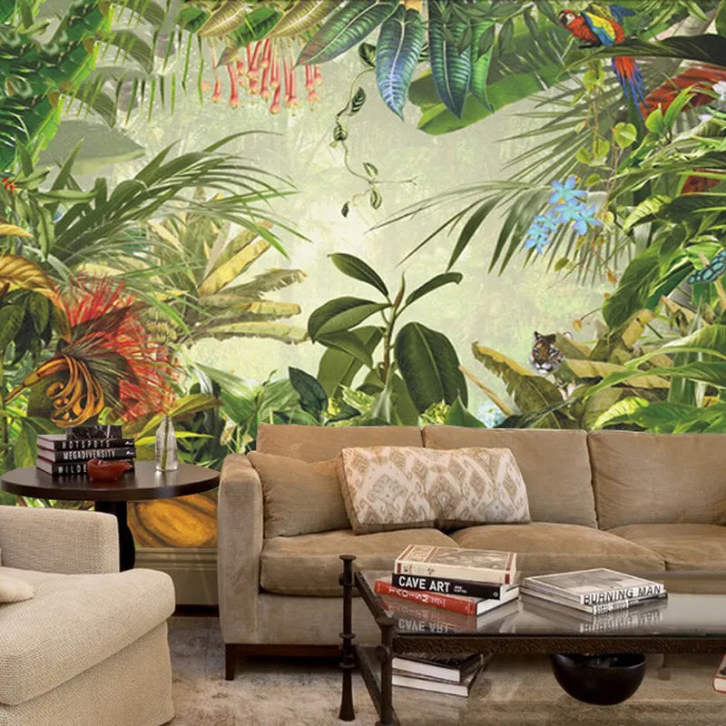 Custom Wall Papers Decor Sticker Decal Tropical Plant Forests Adhesive Wall 3d Wallpaper for Living Room