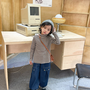 Maglietta Termica Vintage a Righe per Bambini, Mezza Collo Alto, Felpata, Calda per l'Inverno, Strato Base per Ragazzi - Product Image 5