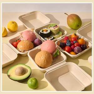 JN New Product Sugarcane Food Tray Lid Box Bagasse <b>Take</b> <b>Away</b> Single Compartment Compostable Clamshell <b>Container</b> - Product Image 2
