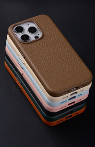 Ốp điện thoại da <span class=keywords><strong>Pebble</strong></span> cho iPhone 15 16 Pro Max Plus, siêu mỏng, cao cấp, chất liệu da thật vân荔枝, bao phủ toàn bộ máy - Product Image 5