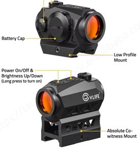 CVLIFE JackalHowl 1x20mm Red Dot Compact Optics 10 Réglages de luminosité Bouton Motion Awake Co-Witness Riser Étanche Aluminium - Product Image 3