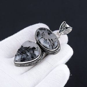 925เครื่องประดับวินเทจสไตล์โบโฮเงินแท้สำหรับผู้หญิงจี้อัญมณีสีดำทำด้วยมือดีไซน์คลาสสิก - Product Image 2