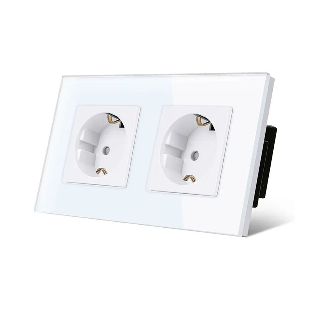 TAWOIA Schuko 2 Fach 16 Amp EU-Standard Power Socket Outlet Tempered Glass Germany Wall Socket