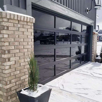 Porte de garage sectionnelle moderne en aluminium noir 9x8 9x7 16x7 avec vue complète en verre trempé et plexiglas