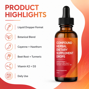 Complément alimentaire liquide oral pour adultes au poivre de Cayenne, hawthorne, racine de betterave et curcuma, 60 ml, avec Vitamine K2+D3 - Product Image 3