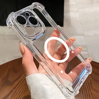Coque de téléphone transparente antichoc magnétique à quatre coins en PC+TPU pour iPhone 17 16 15 14 13 12 11 Pro Max XR XS 7 8 Plus