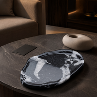 Plateau Organisateur en Marbre Noir Patagonia FANCY STONE, Grande Taille, Pierre Naturelle Polie, Plateau Décoratif pour Bureau, Décoration Intérieure, Cadeaux