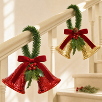Ornements de Noël 2026 en forme de cloche avec nœud en velours rouge et houx, décorations suspendues pour sapin de Noël pour la décoration de la maison et des fêtes