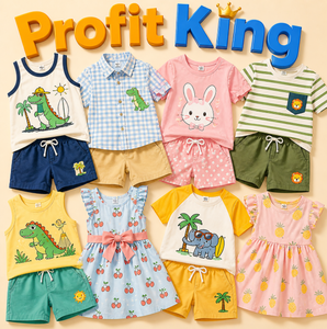<b>Mix</b> Material Short Sleeve Shirt & Shorts Kits Assorted Prints and Colors for Summer Wear All Genders 0-12 Years - Product Image 4