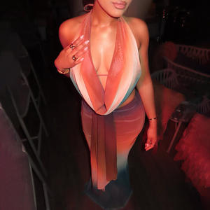 ชุดเซ็ต 2 ชิ้น เสื้อกล้ามสายเดี่ยวพิมพ์ลายไล่สีและกระโปรงยาวทรงแม็กซี่ สไตล์เซ็กซี่แนวสตรีทแฟชั่น สำหรับผู้หญิง ฤดูร้อน 2025 รุ่น GX25157 - Product Image 5