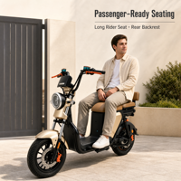 Scooter électrique de livraison de nourriture robuste 60V 1000W avec boîte de chargement arrière, batterie au lithium longue portée, frein à disque avant, cyclomoteur pour adultes