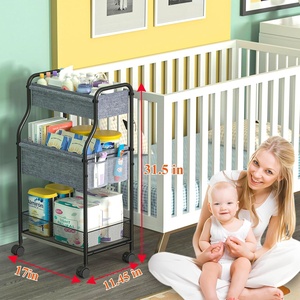 <span class=keywords><strong>Carrito</strong></span> de Pañales de Acero al Carbono de 3 Niveles, Listo <span class=keywords><strong>para</strong></span> Enviar, con Frenos y Bolsa de Almacenamiento, <span class=keywords><strong>Carrito</strong></span> <span class=keywords><strong>Organizador</strong></span> Móvil <span class=keywords><strong>para</strong></span> Bebés - Product Image 2